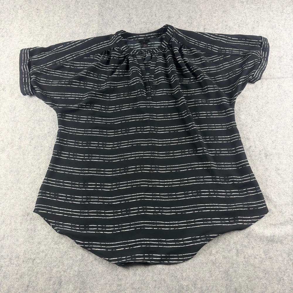 Worthington Petite Blouse Women's Sall Top Black White Striped Short Sleeve Sz L